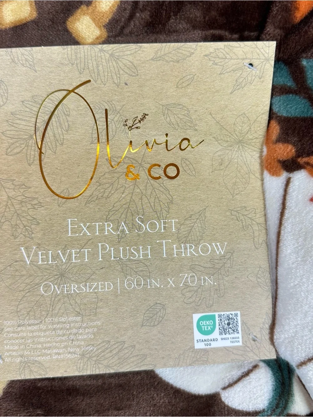 NWT olivia & co velvet Plush Throw Blanket western cottage fall boho autumn